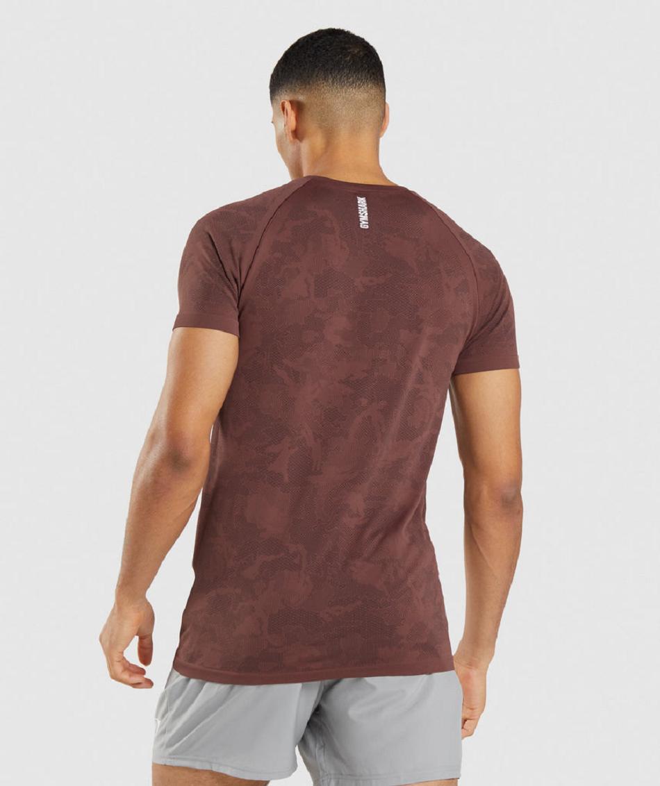 T Shirts Męskie Gymshark Geo Seamless Różowe Brązowe Czarne | PL 3869OKI